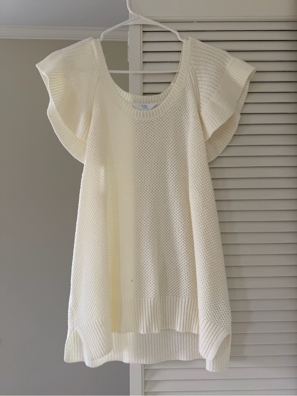 Ivory Knit Crewneck Flutter Sleeve Sweater